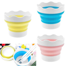 3 Pcs Collapsible Paint Brush Washer Silicone Foldable Cleaning Cup with Holder for Watercolor Oil Painting