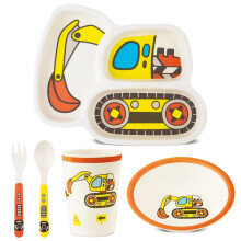 Toddler Tableware Set 5 Piece Baby Feeding Set with Divided Plate Bowl Cup Fork and Spoon, Child Portion Control