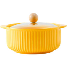 Ceramic Soup Bowl with Handle and Lid, Heat‑Retaining Dual Handle Design, Modern Green Serving Bowl