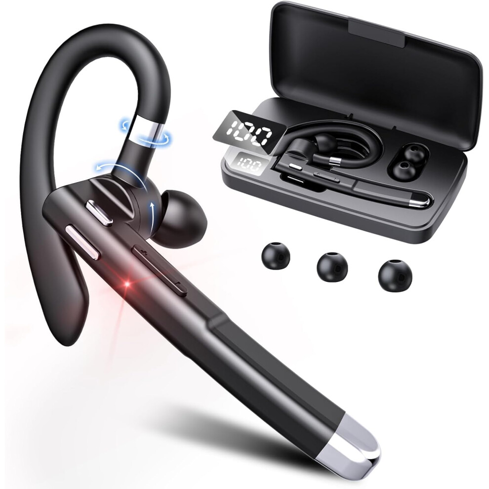 Bluetooth Headset With Microphone, 120H Long Playback Wireless Bluetooth Earpiece For Work, Truckers And Office, Black 9092120086379