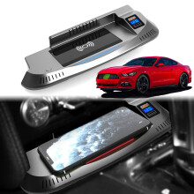 Wireless Car Charger 15W Qi Fast Charging Pad with QC3.0 USB, Fit for Mustang 20152021