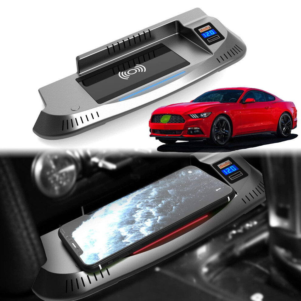 Wireless Car Charger 15W Qi Fast Charging Pad With Qc3.0 Usb, Fit For Mustang 20152021 9092120086584