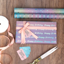 Holographic Birthday Wrapping Paper Roll – Iridescent Rainbow Foil with Dots, Confetti & "Happy Birthday" – for Kids & Girls