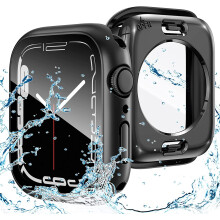 XiHAMA 2-in-1 Wasserdichte Hülle & Displayschutzfolie, kompatibel mit Apple Watch Series 9/8/7 (45 mm/41 mm), 360 PC-Bumper + Rückrahmen