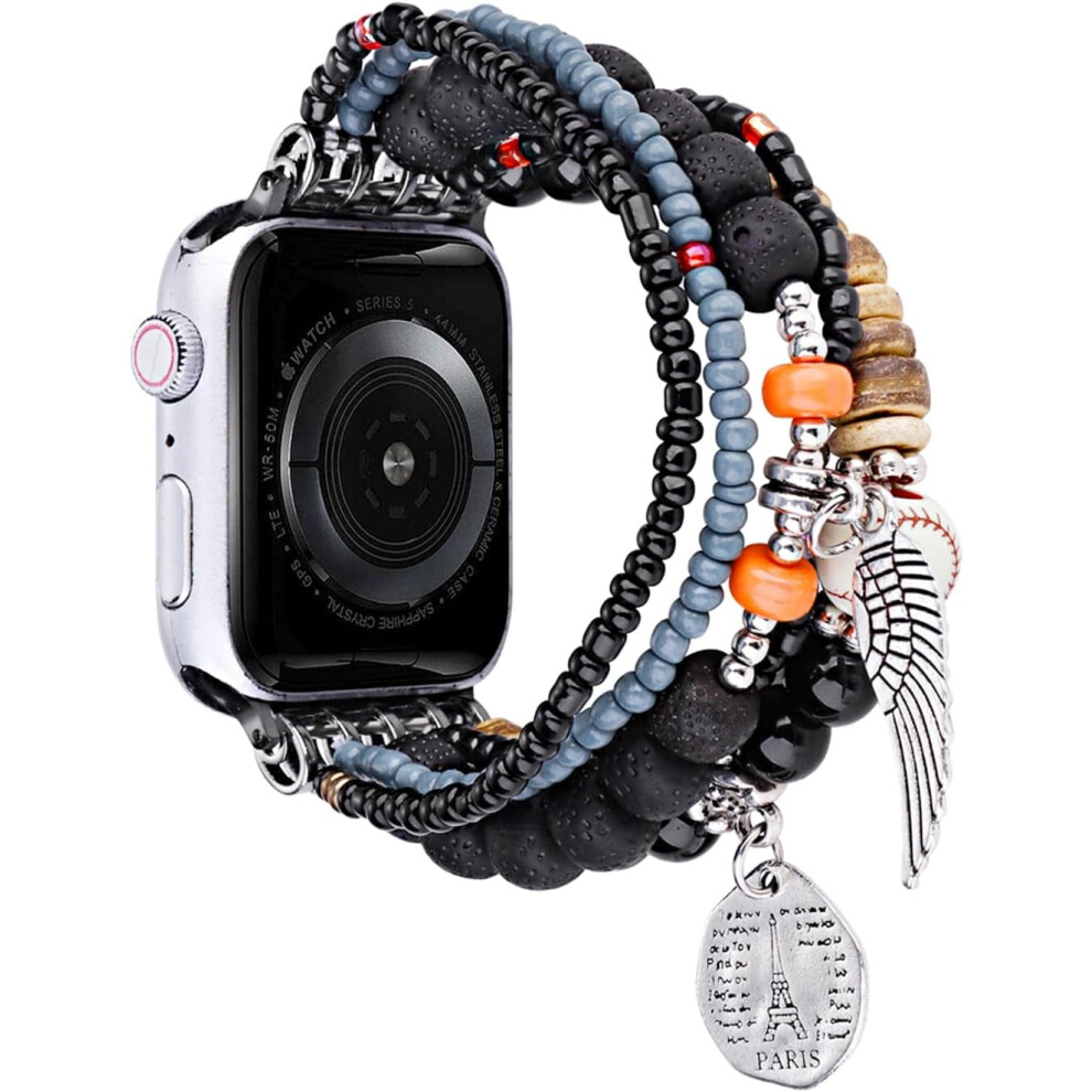 Xihama Beaded Iwatch Band, 38/40/41/42Mm(Series 10)/22Mm Elastic Bracelet With Paris Charm, Compatible With Iwatch Series 10/9/8/7/Se/6/5/4/3/2/1 9365509051757