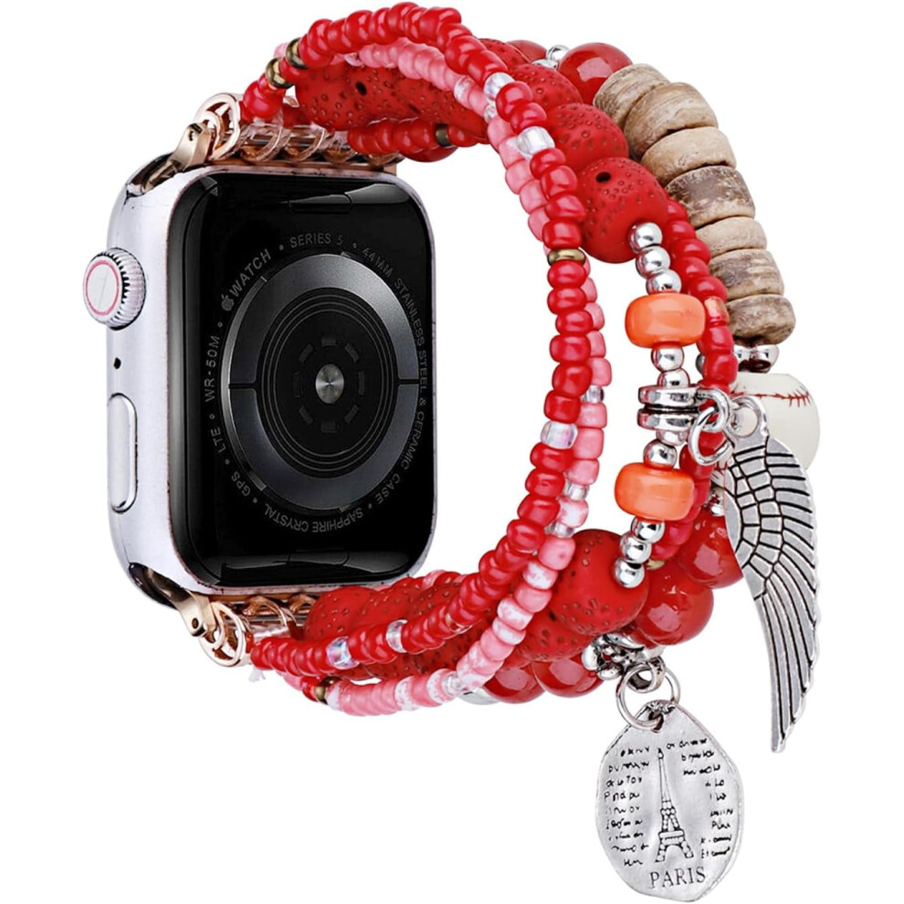 Xihama Beaded Iwatch Band, 38-42Mm/22Mm, Handmade Elastic Bracelet With Paris Charm, Compatible With Iwatch Series 10/9/8/7/Se/6/5/4/3/2/1 9479868450233