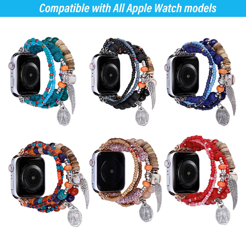 Xihama 6-Pack Beaded Iwatch Band (38/40/41/42Mm & 22Mm), Handmade Elastic Bracelet With Paris Charm, Compatible With Iwatch Series 9365509053065
