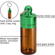 Portable Mini Glass Container Case with Spoons, Leak-Proof Travel Box for Condiments & Snacks – Green, Compatible with Keychain