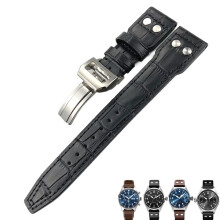 21mm Leather Watch Strap for IWC Pilot Portofino Portugieser, Durable Black Band, Exact Fit Design