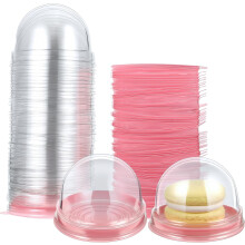 100 stk. 2,75"x2,75"x2" mini cupcakeæsker – klare plastikkupler til muffins, desserter, månekager, bryllupper (runde, lyserøde)