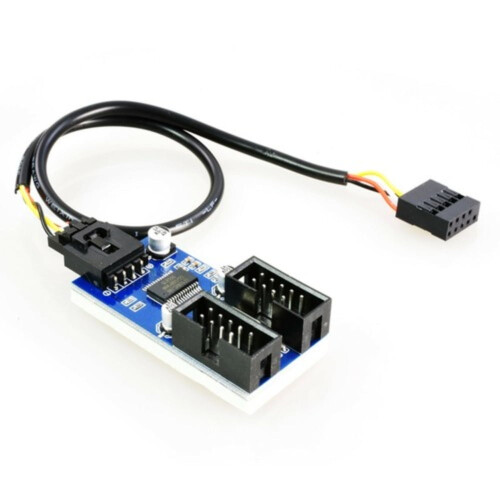 F71USB2.0Hub Intern splitter 1x9pin til 2x9pin utvidelseshode med 4 porter 1