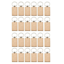 24 Pcs Blank Wooden Key Chain Rectangle Key Chain Tags Wood Keychains Key Ring for DIY