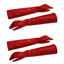 2 Paire de Gants En Cuir PU En Couleur Rouge Longs Elegant pour Les Femmes
