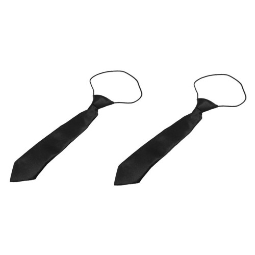 2X Solid Black Polyester Elastic Slim Necktie Neck Tie for Child