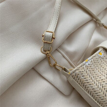 2X Small Daisy Straw Woven Women's Messenger Bag Fashion Chain Bucket Bag Bohemian Handbag Schoolgirl Bag Khaki