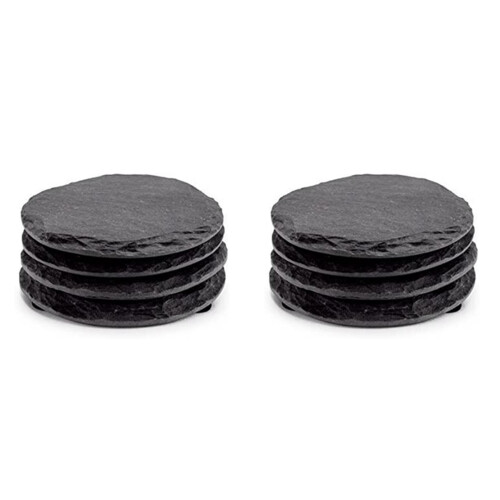 8 PCS Round Slate Black Coasters Handmade Coasters for Drinks, Beverages, Wine Glasses