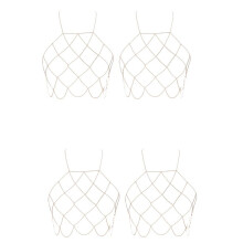4X Women's Halterneck Mesh Body Chain Bralette Bikini Bra Necklaces Stomachers(Gold)