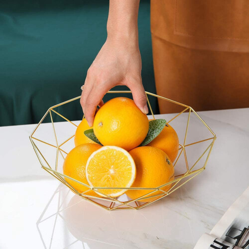 2X Metal Wire Fruit Basket Fruit Bowl, Large Round Bread Storage Bowl Stand 1