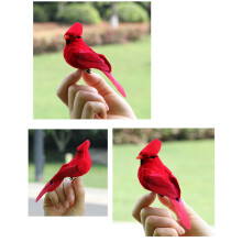 24Pcs Clip- Artificial Red Cardinals Christmas Ornaments Feathered Bird Xmas