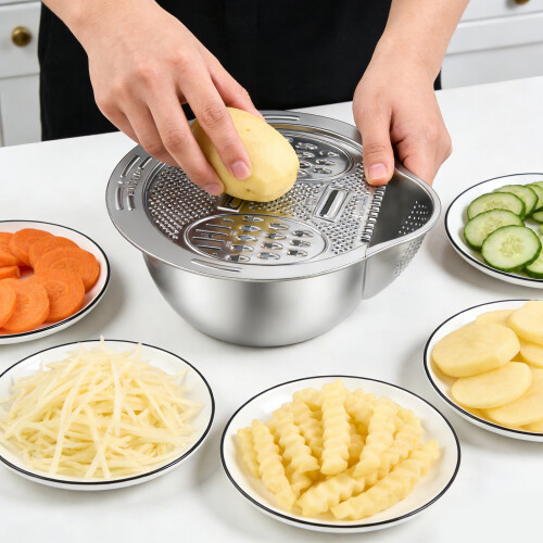 Steel Colander With Side Draining Holes For Rice And-Silver 1 2