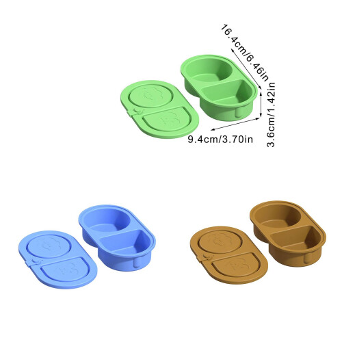 2 Section Silicone Spices Container Snacks Storage Box-Green 1