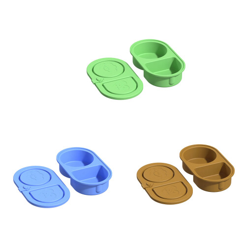 2 Section Silicone Spices Container Snacks Storage Box-Green 2