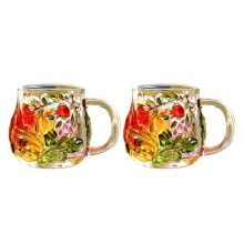 Glass Coffee Mugs,Hand Painted Coffee Cups with-2 pieces