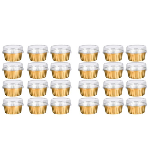 Dessert Cups with Lids, 100 Pack Gold Aluminum Foil Baking Cups Holders