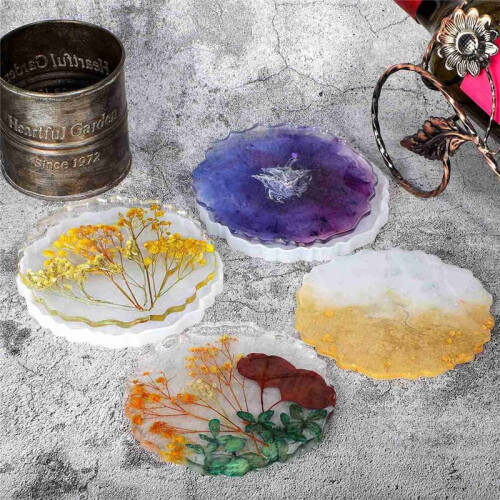 12 Pieces Resin Coaster Mold Large Silicone Geode Mold Irregular Wave Shape Mold DIY Epoxy Tray Mold 2