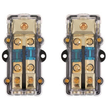 2X Power Distribution Block (2 Way) 4/8 AWG Gauge AGU Fuse Holder Distribution Block 4 Gauge in to (2) 8 Gauge Out