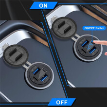 Puerto de Carga Rápida Dual QC3.0 de 18 W y PD de 30 W, Toma USB C para Cargador de Coche con Voltímetro, 12 V, Resistente Al Agua, para o