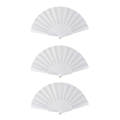 3X Plastic Fabric Hand Foldable Fan for Ladies Men White