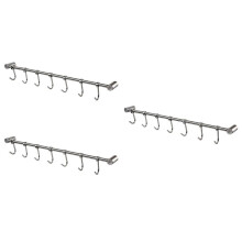 3X Kitchen Rail Rack Wall Mounted Utensil Hanging Rack Hanger Hooks for Kitchen Tools Pot Towel 7 Sliding Hooks