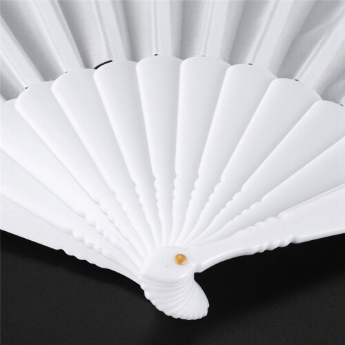 3X Plastic Fabric Hand Foldable Fan for Ladies Men White