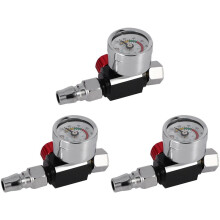 3Pc 1/4 Inch Bsp Air Regulator Valve Tool Durable Small Tail Pressure Gauge 48 x 60mm with Nozzle for Spray Tool