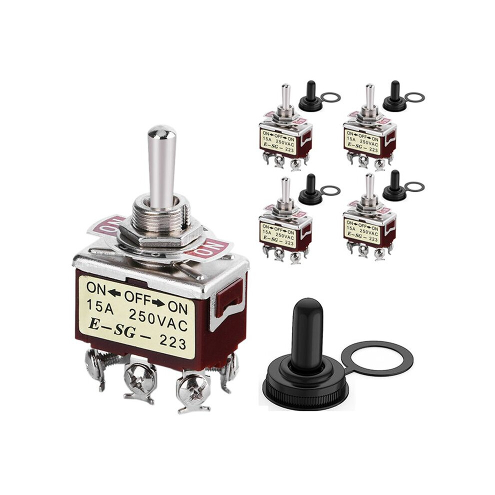 5Pcs Momentary Toggle 12V 3 Position 30A Dpdt ()-Off-() 6 Pin Car Toggle With Cover For Car Boat 4712844180560