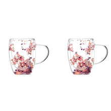 2X Creatives Real Flower Double Glass High Appearance Level Full Star Dried Flower Milk Coffee Glass 350ml Cup B