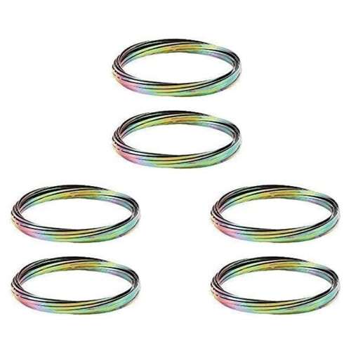 6st Flow Ring Magic Armband Leksak Metall Fäst Flow Ringar Magic Hand Toy(Rainbow)