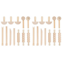 24Pcs Clay and Dough Tools Accessories Includes Rollers Hammer Party Pack Wood Pottery Tools Stamps for Clay Art