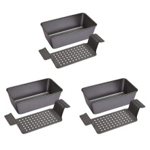3 Set 12 Inch Chicago Metallic Healthy Meatloaf Pan Non-Stick Barbecue Tray Rectangular Loaf Pan with Insert Rack
