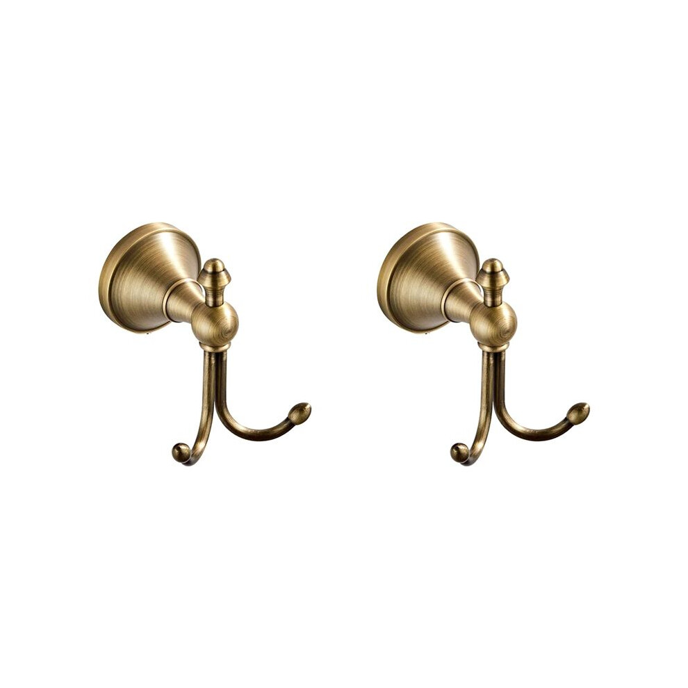 Semoic 2X Double Coat Hooks, Antique Brass Towel Hook, Wall Mount Wall Hooks For Hanging, Towel Hooks For Coat