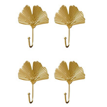 2X Coat Hooks Gold Hanging Holder for Key, Decorative Leaves Metal Hooks Wall Mounted Hooks Hanger