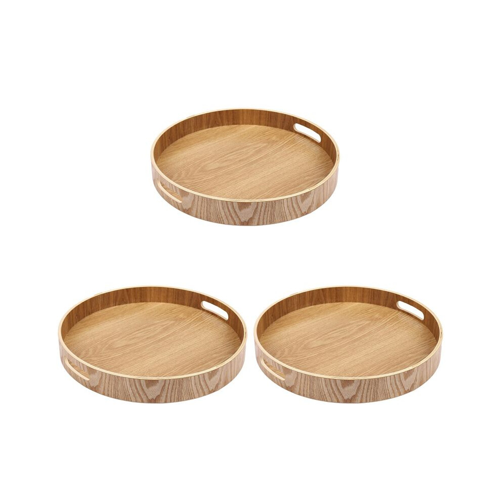 3X Round Serving Bamboo Wooden Tray For Dinner Trays Tea Bar Breakfast Food Container Handle Storage Tray 3 Brecantia