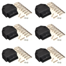 6X OBD2 OBD II 16-Stifts Kontaktuttag Diagnostisk Verktygsadapter OBD-Kontakt + HöLjen + Anslutning + Skruvar