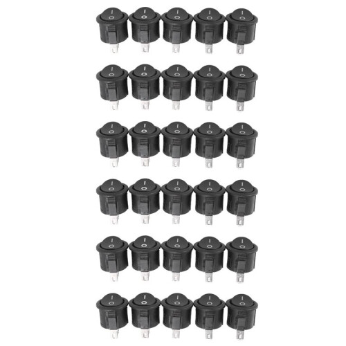 30 Pcs SPST Black Button /Off Round Rocker  AC 6A/125V 3A/250V