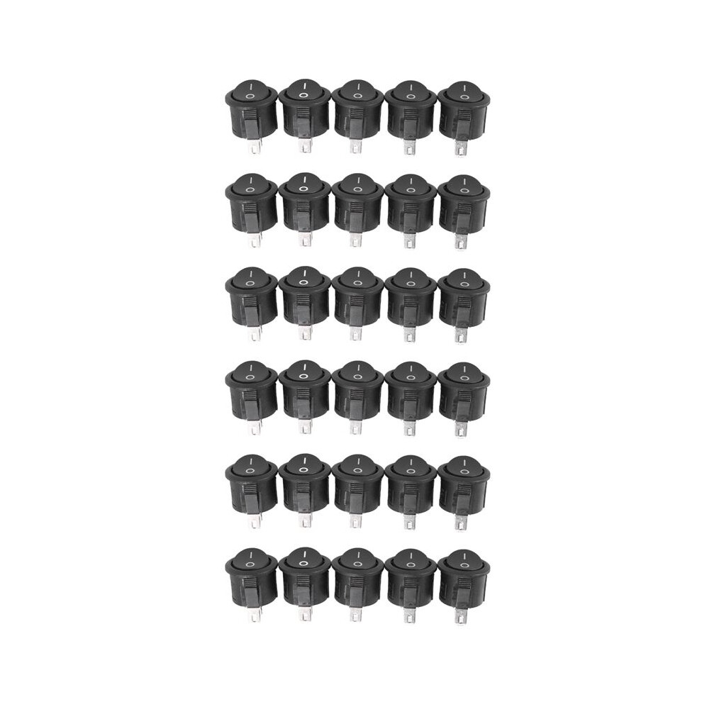 30 Pcs Spst Button /Off Round Rocker Ac 6A/125V 3A/250V Black 6031166209017