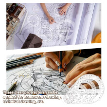 5-Pack 360 Degree Protractor Set, Clear Plastic Geometry Rulers for Drawing and Drafting