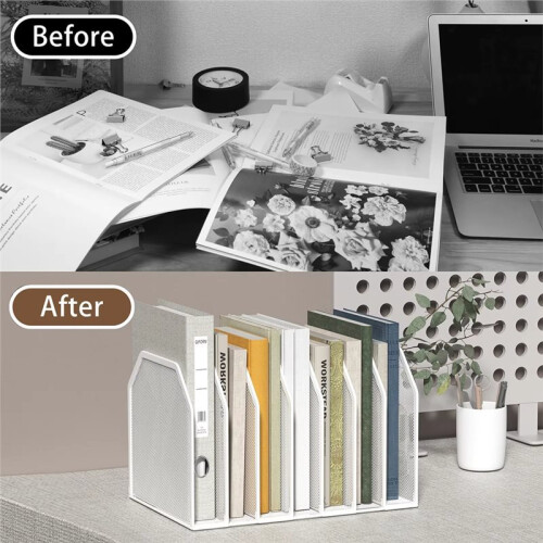 Segment File Folder Storage Rack for Desk Vertical Office File Rack Heavy Duty Mesh File Sorter for Books, Binders B