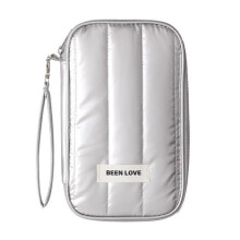 RFID Passport Holder for Women, Quilted Waterproof Travel Wallet with Strap and Multi Card Organizer, Silver