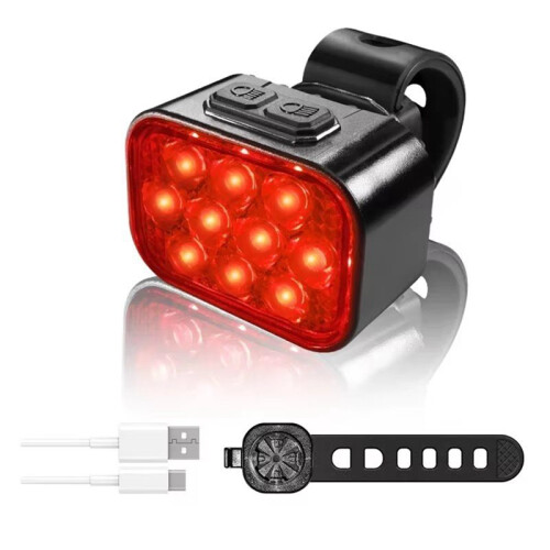 10 LED Bicycle Lights Set, Front and Rear, Waterproof, Rechargeable, Type-C